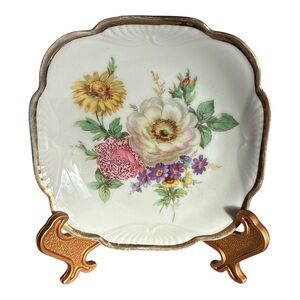 Antique Porcelain Trinket Dish Floral Germany “Foreign” Mark Gold Plate Rim
EUC